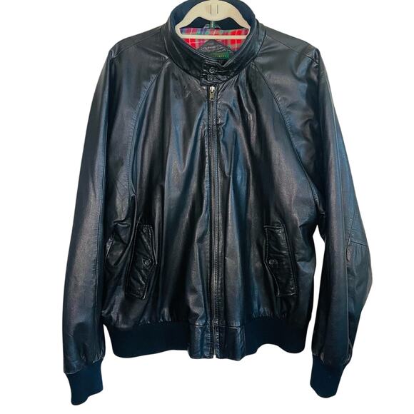 Vintage ROUGHCUT 100% Leather Coat Jacket Black 80's Biker Western EUC-Mens XL